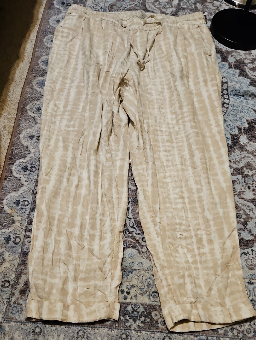 Old Navy Light Tan Linen Blend Drawstring Trousers